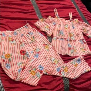 Girls striped/floral top and loose fit pant